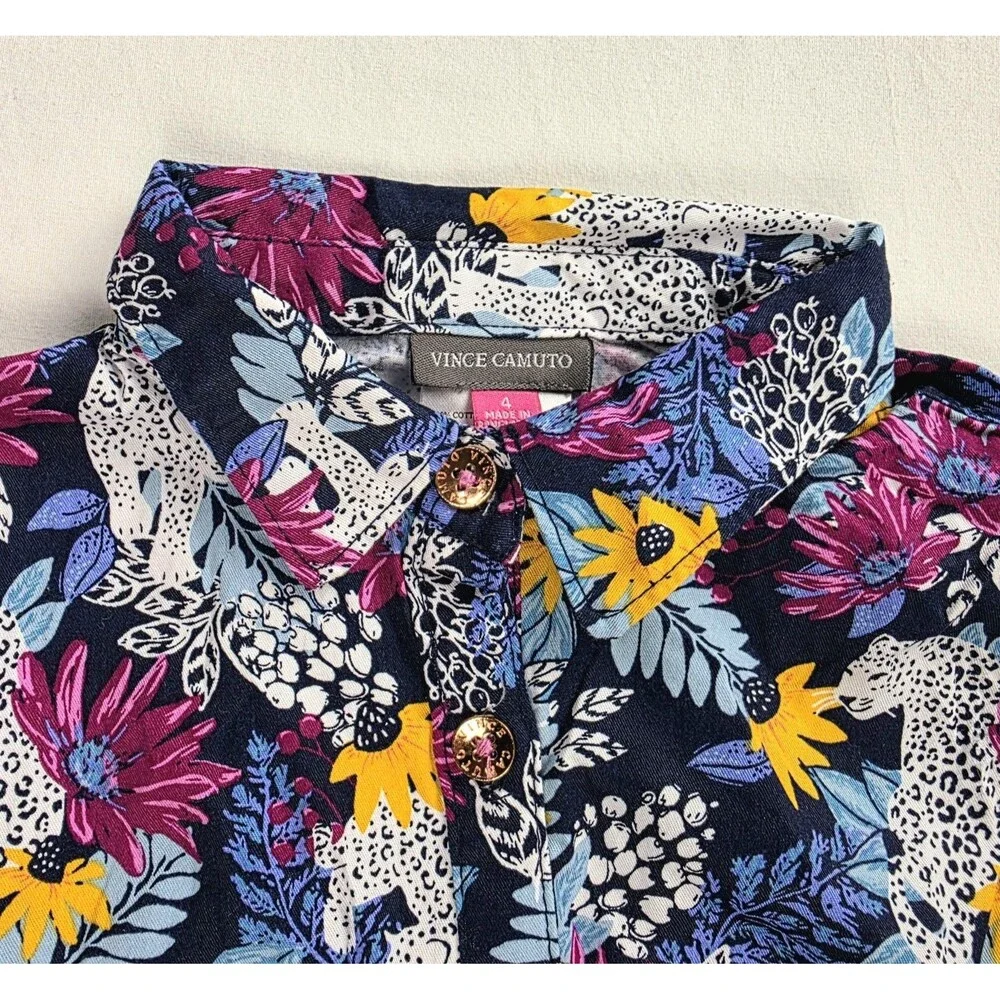 Girls Dress Size 4 Vince Camuto 100% Cotton Summer Bright Tropical Floral Tiered